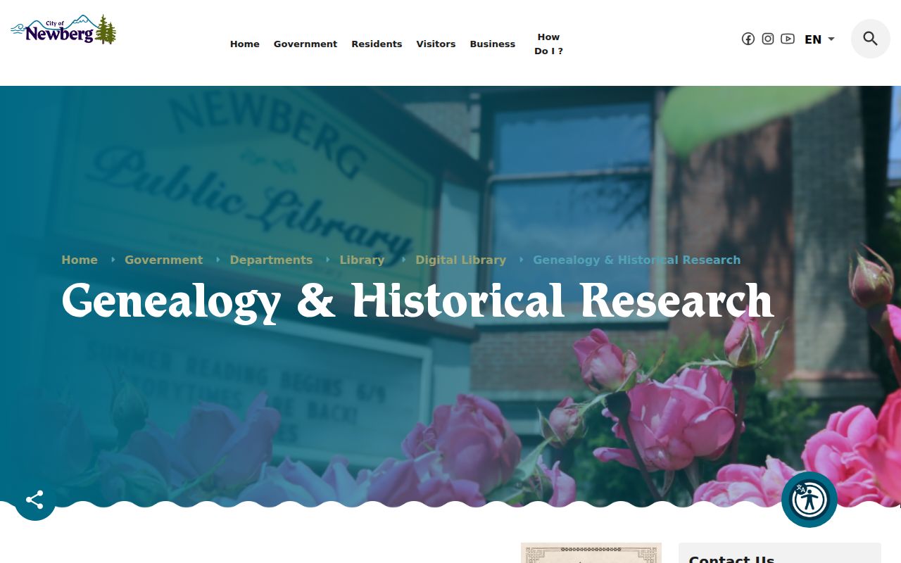 Newberg city directory Public Library genealogy research page