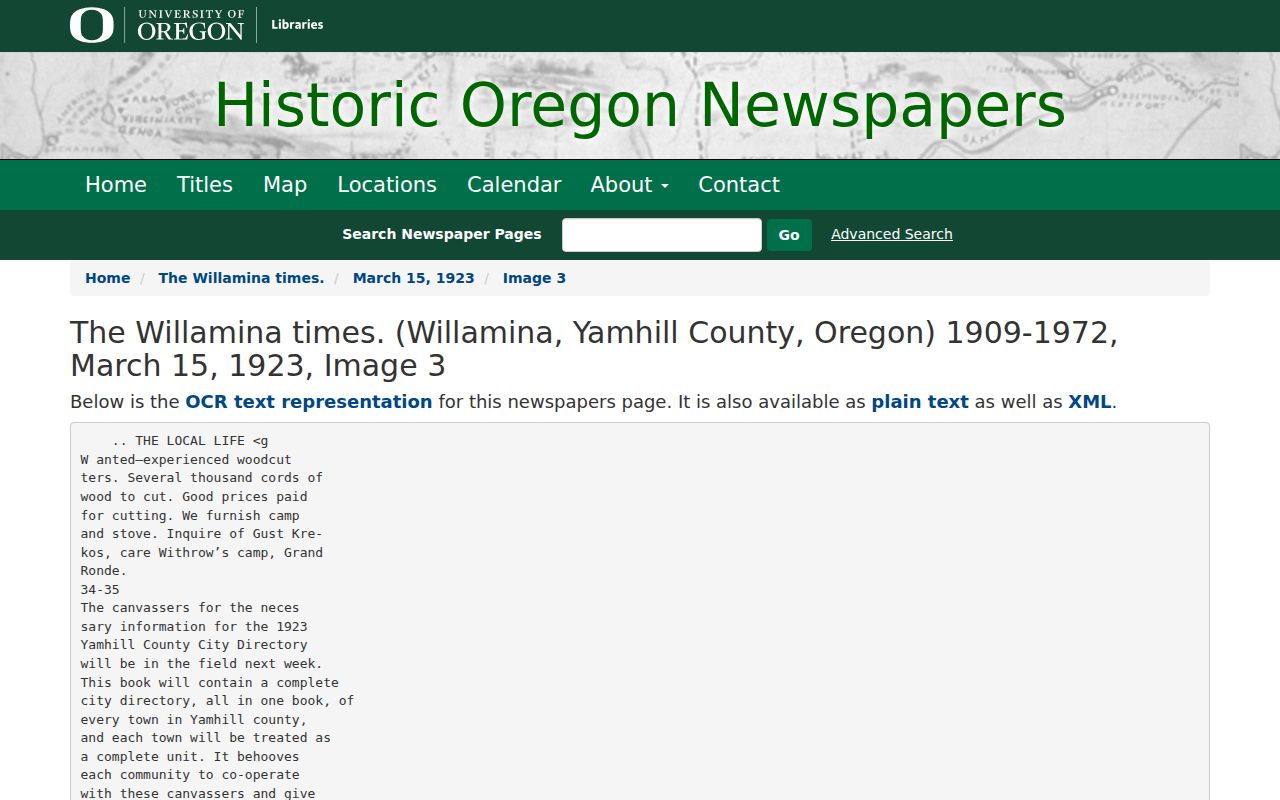 Newberg previous residents 1923 Yamhill directory newspaper notice