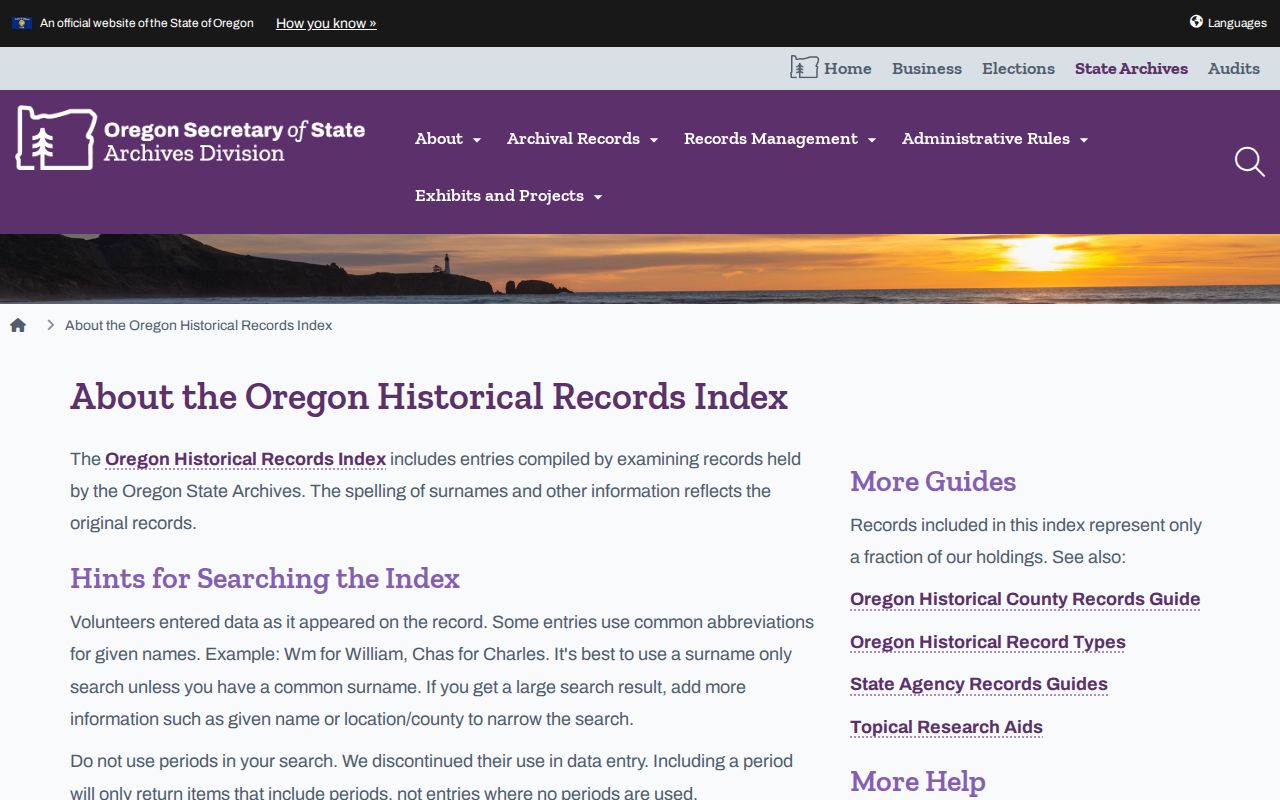 Oregon Historical Records Index for Newberg resident lookup research