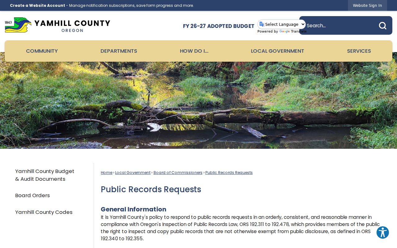 Newberg street directory Yamhill County public records request instructions