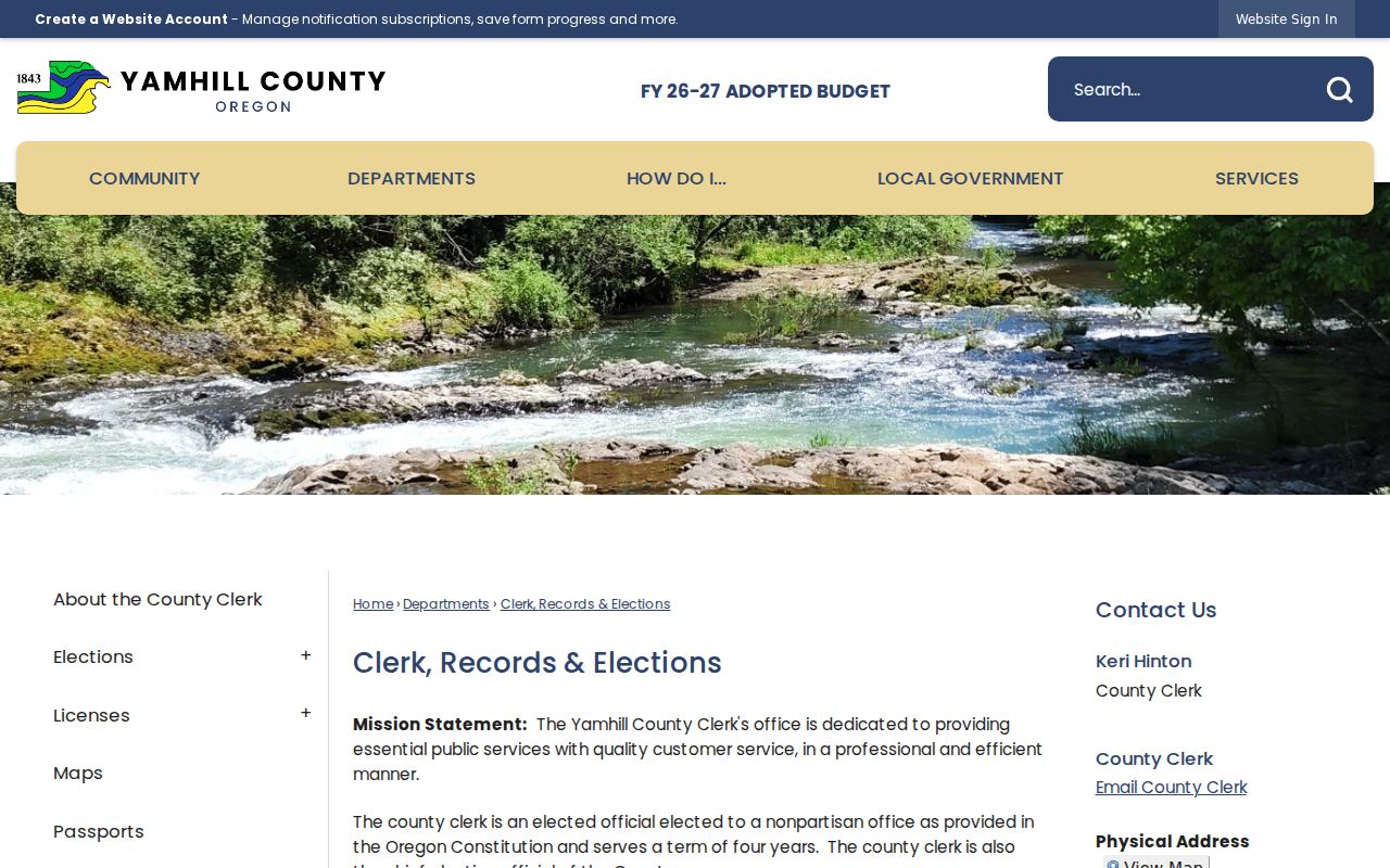 Newberg street directory Yamhill County Clerk records office